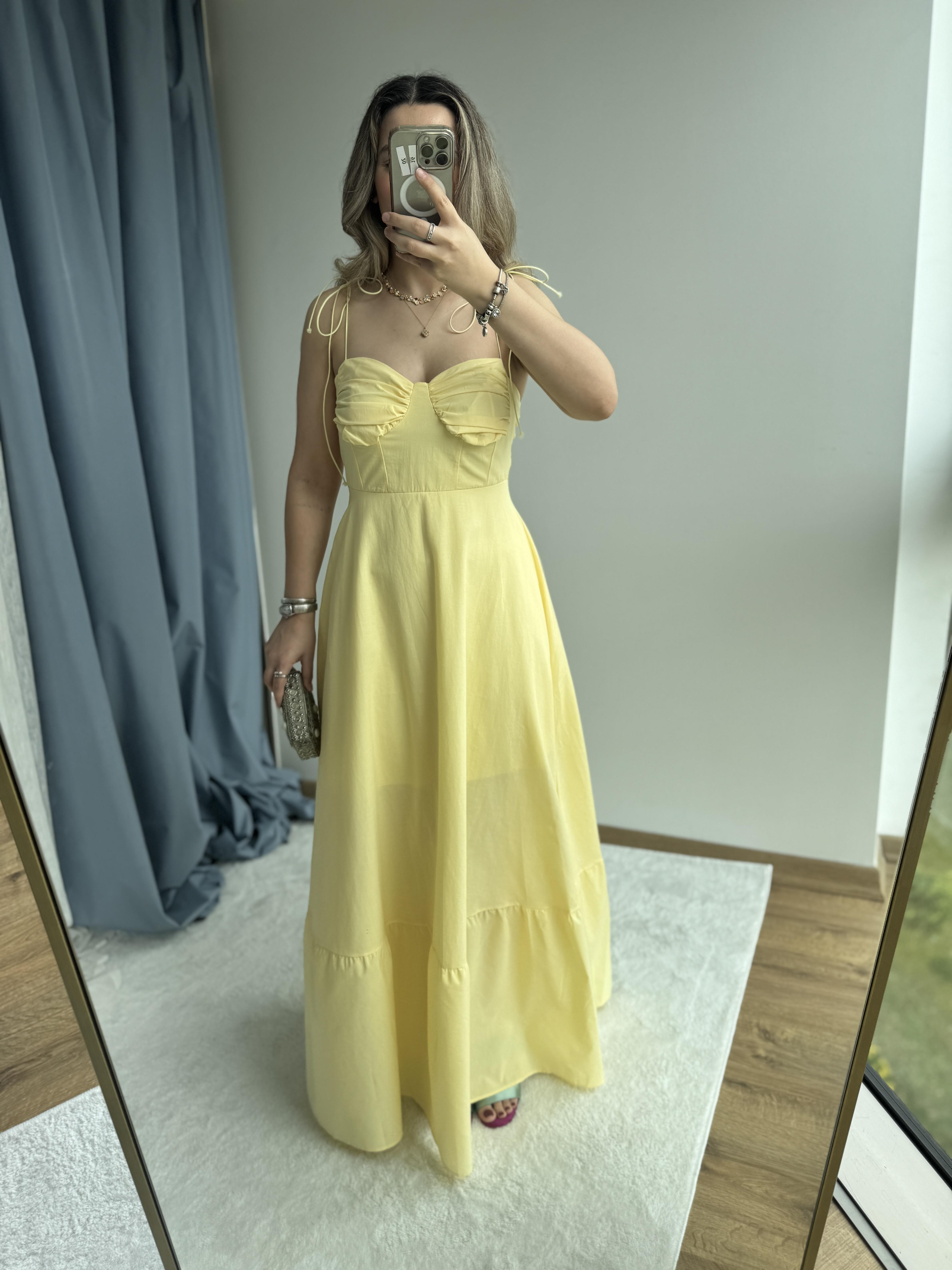 SARI MAKSİ BOY POPLİN ELBİSE