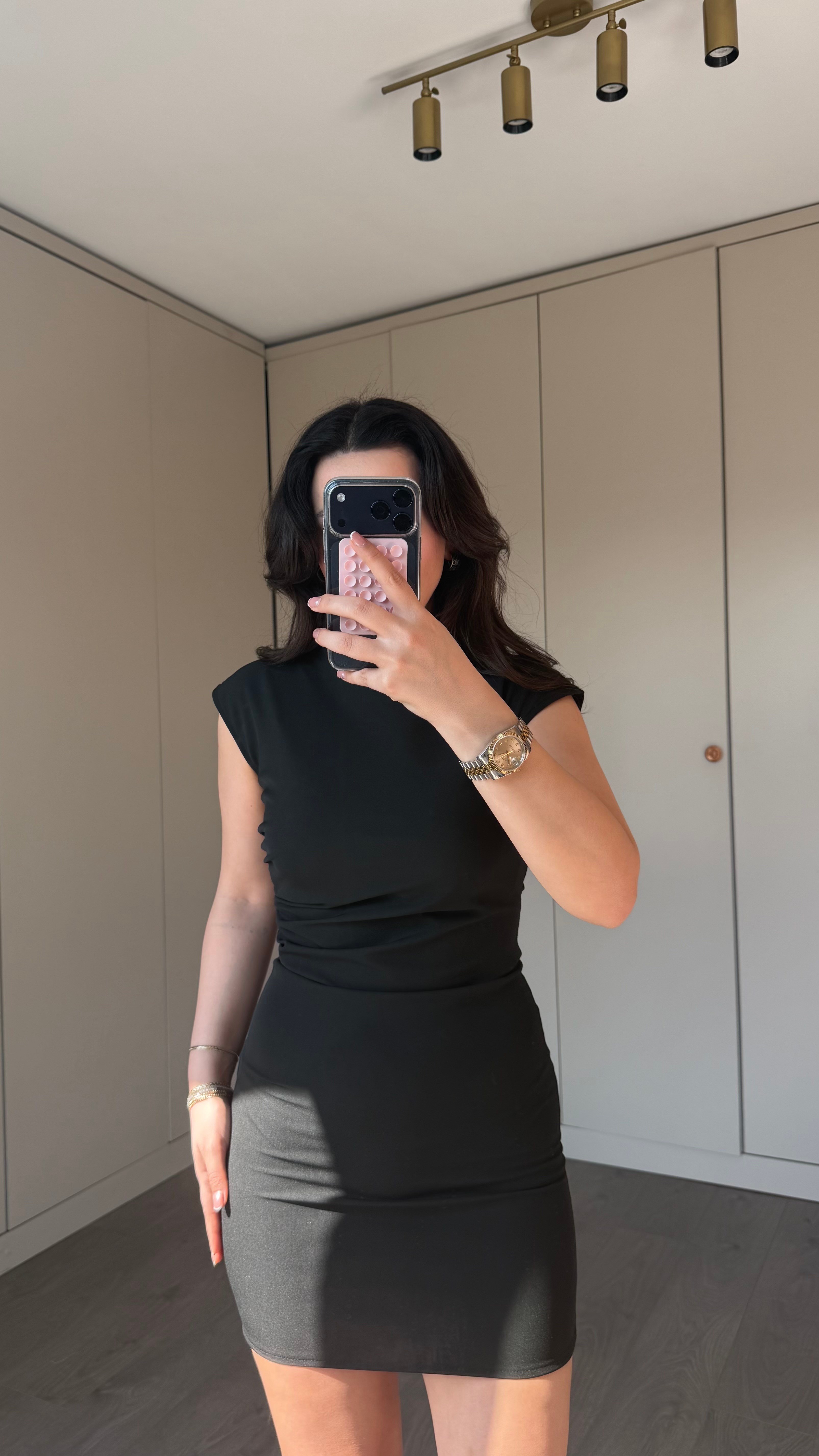 SİYAH STREÇ DRAPE ELBİSE