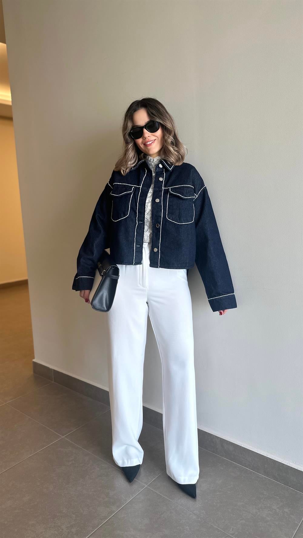 TAŞ İŞLEMELİ KOT CEKET