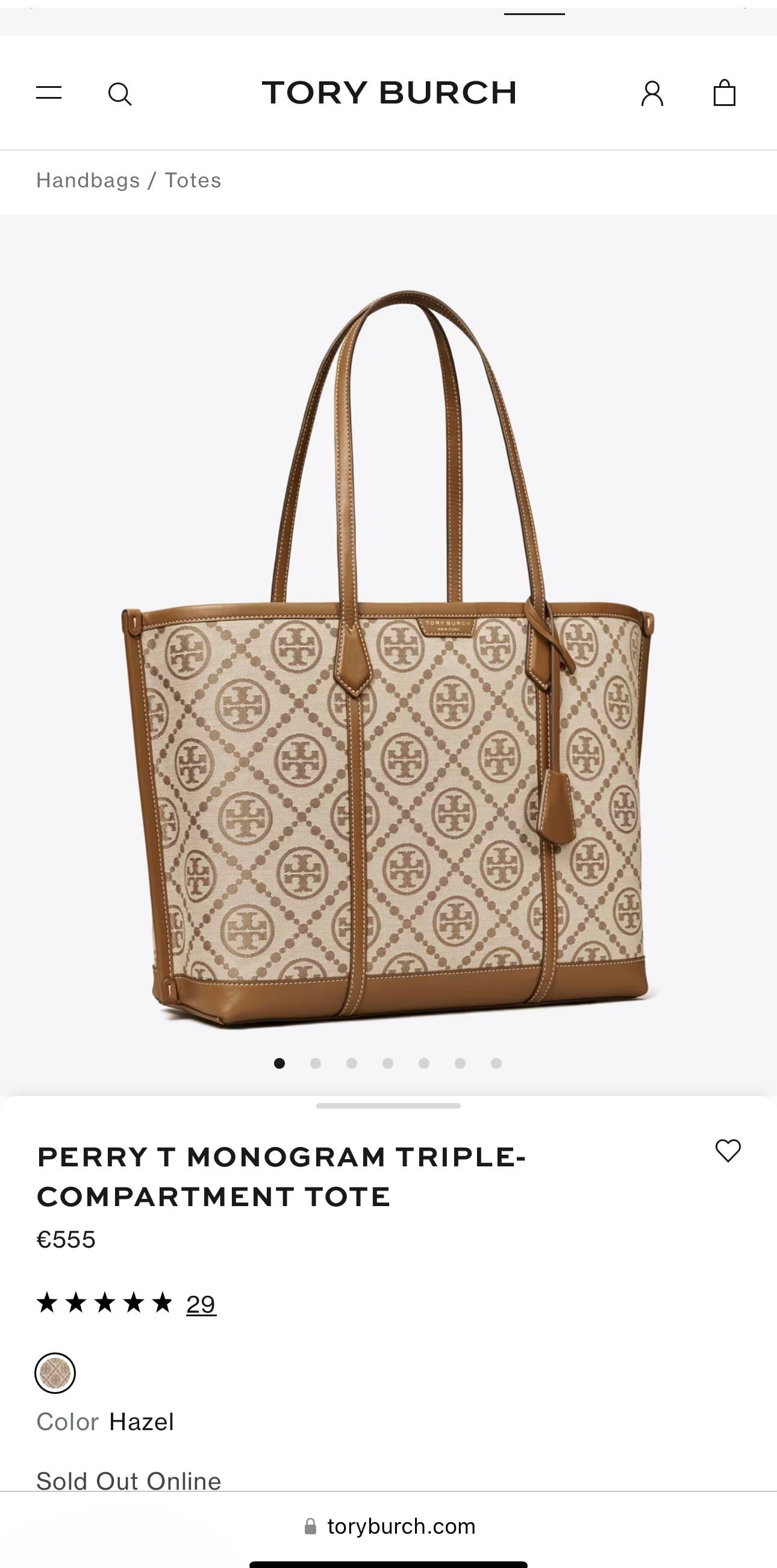 TORY PERRY T MONOGRAM TRIPLE-COMPARTMENT TOTE