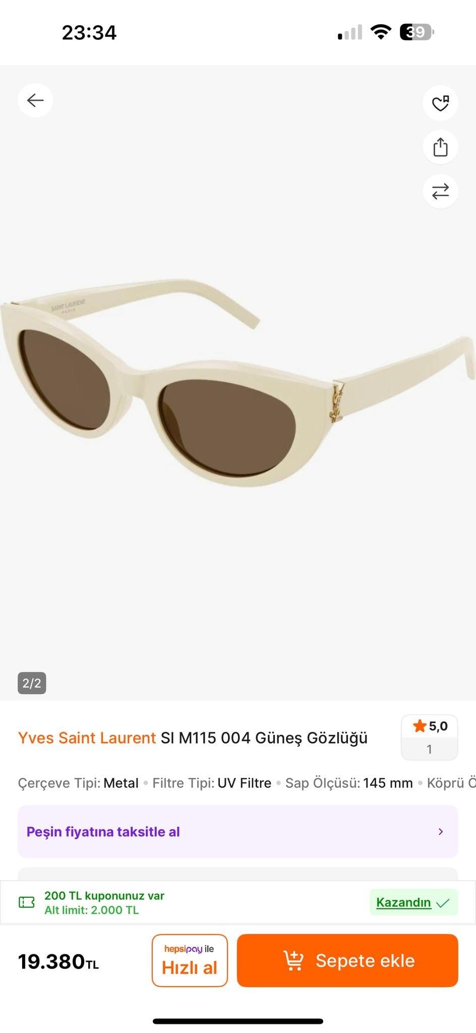 YSL BEYAZ GÖZLÜK