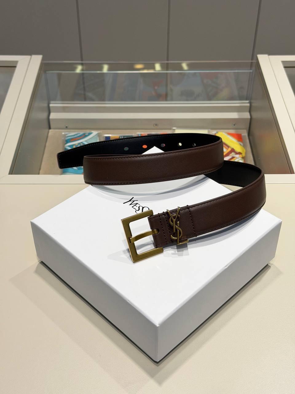 YSL KAHVE  DERİ KEMER