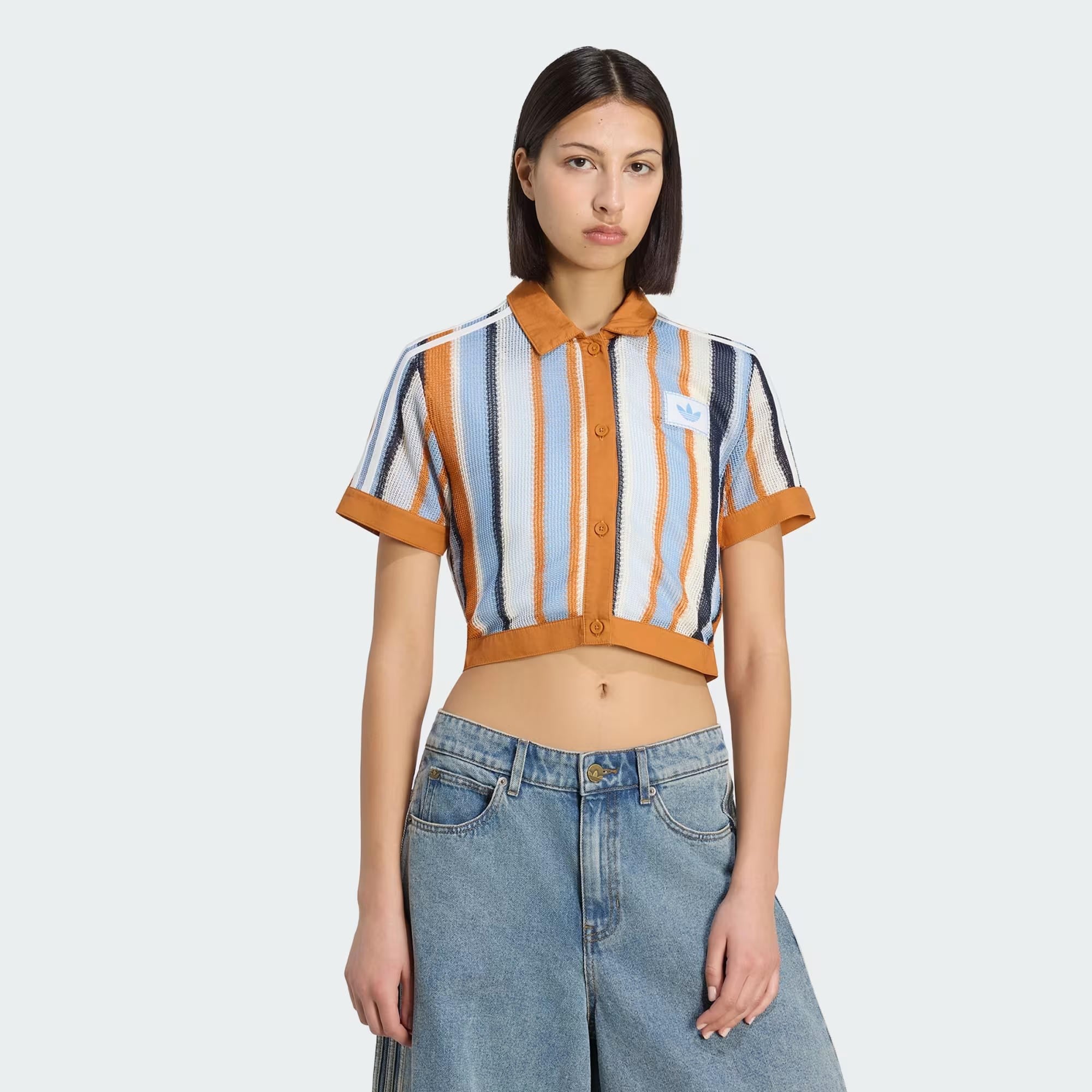 adidas Summer Glow Striped Cropped Polo Kadın Tişört