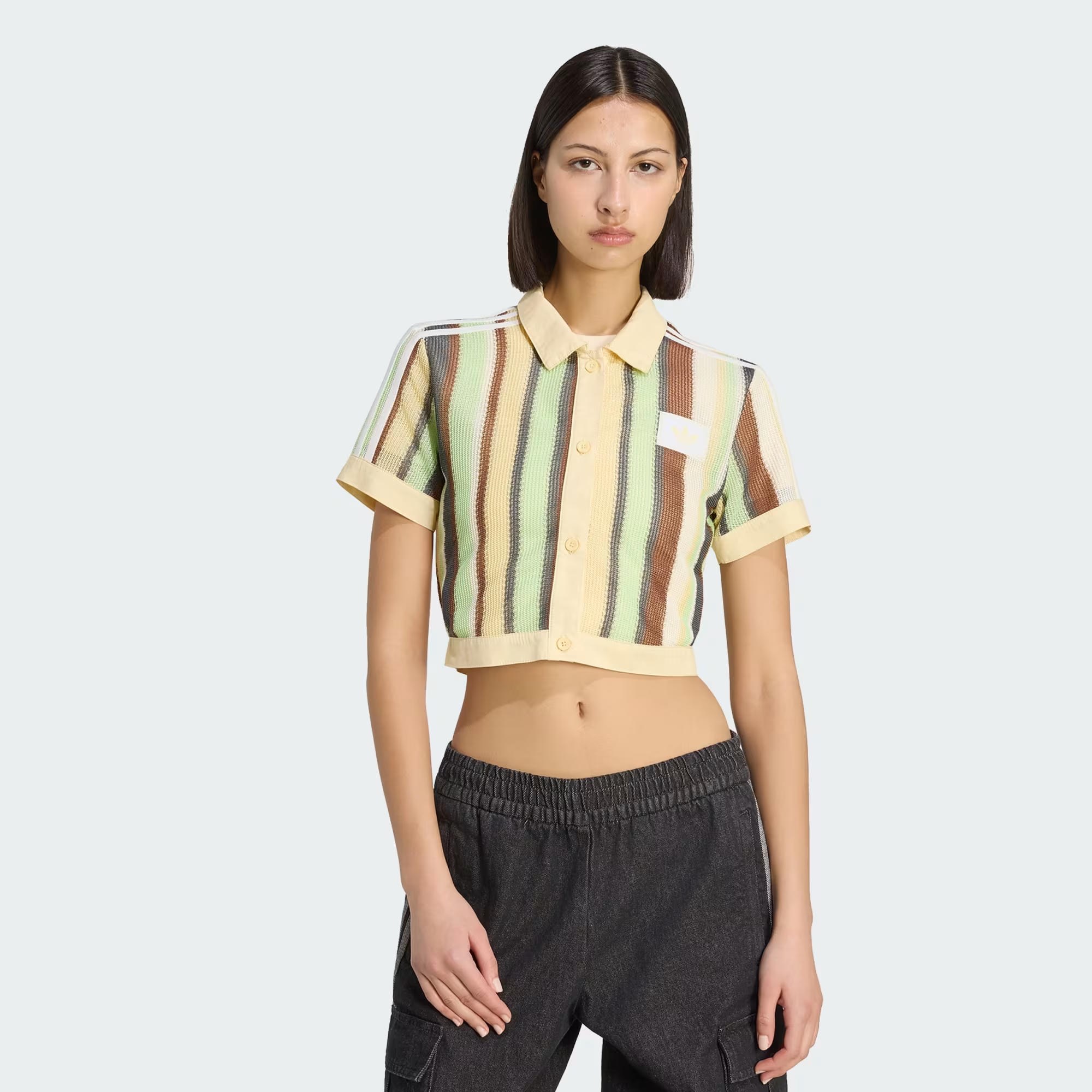 adidas Summer Glow Striped Cropped Polo Kadın Tişört