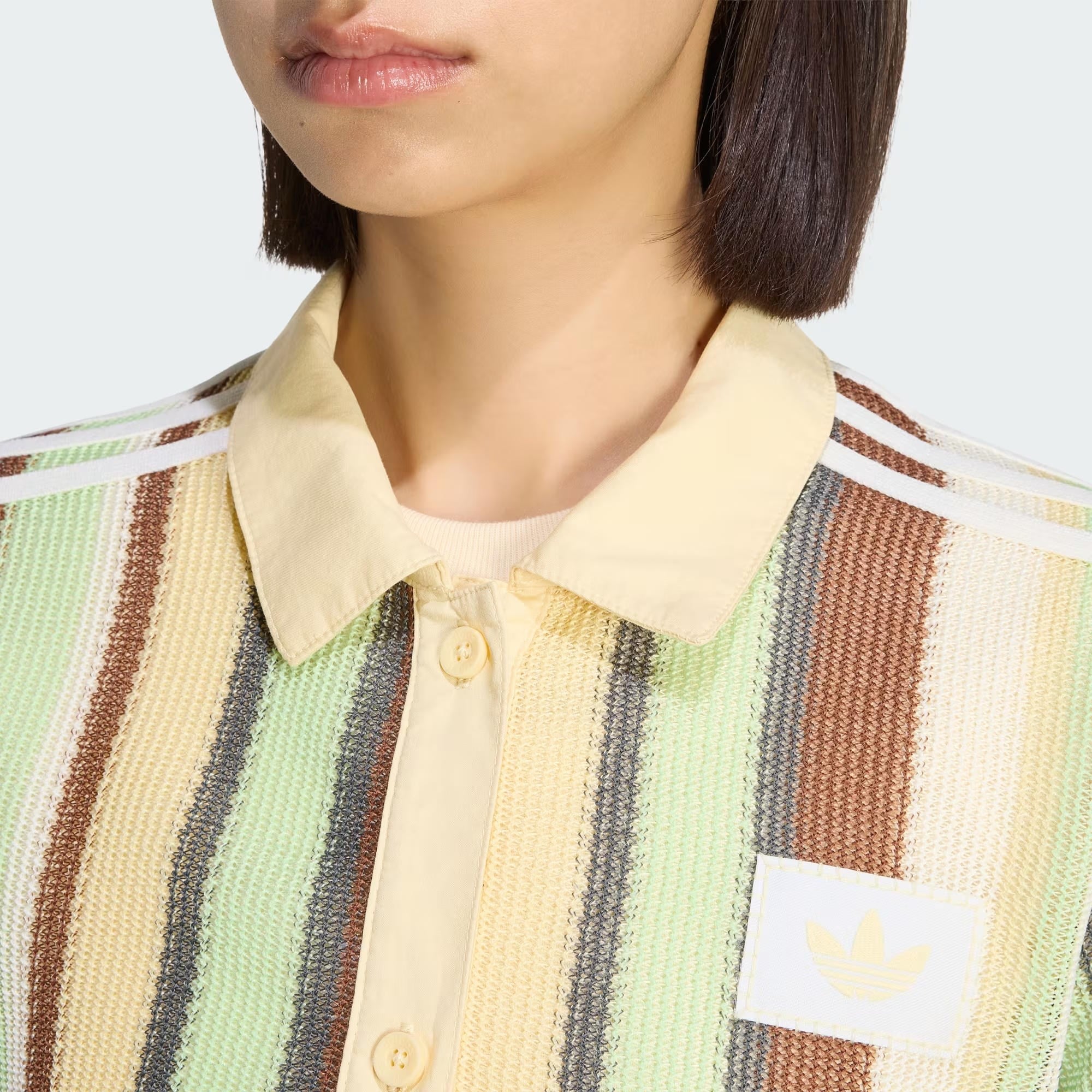 adidas Summer Glow Striped Cropped Polo Kadın Tişört