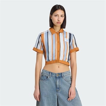 adidas Summer Glow Striped Cropped Polo Kadın Tişört