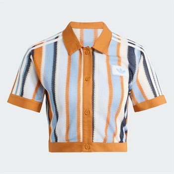adidas Summer Glow Striped Cropped Polo Kadın Tişört