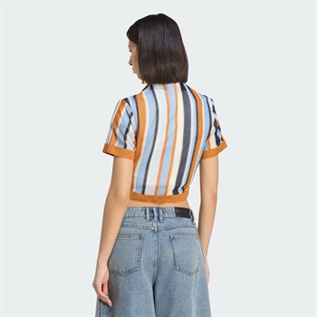 adidas Summer Glow Striped Cropped Polo Kadın Tişört