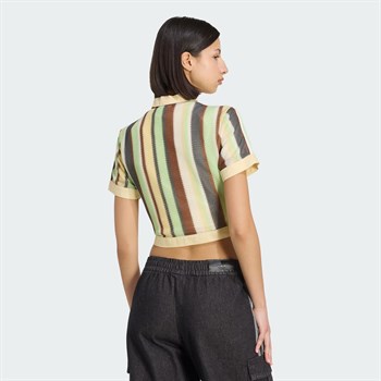 adidas Summer Glow Striped Cropped Polo Kadın Tişört