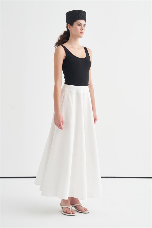 Ada Stitch Detail Linen Skirt White