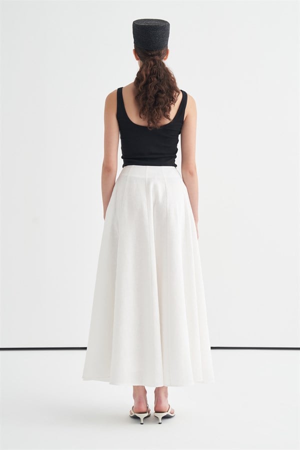 Ada Stitch Detail Linen Skirt White