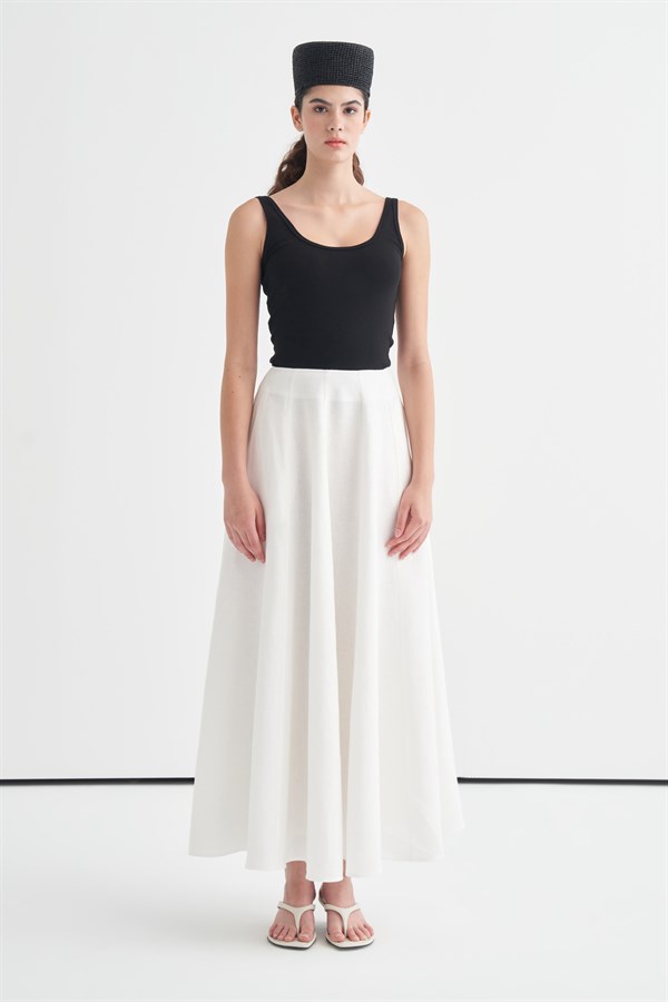 Ada Stitch Detail Linen Skirt White