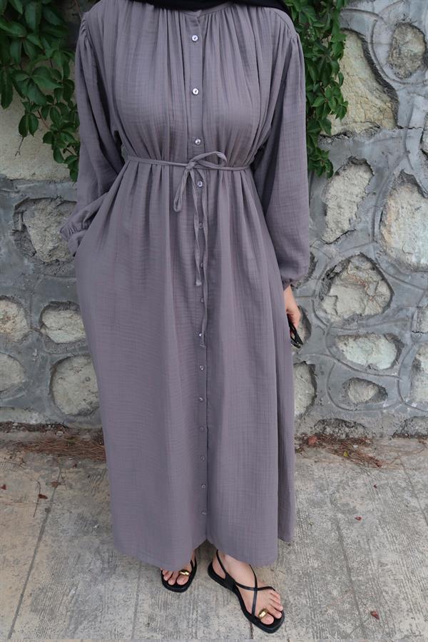 Teti Müslin Elbise Antrasit