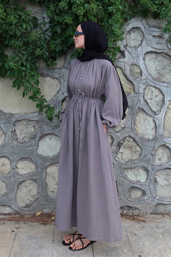 Teti Müslin Elbise Antrasit