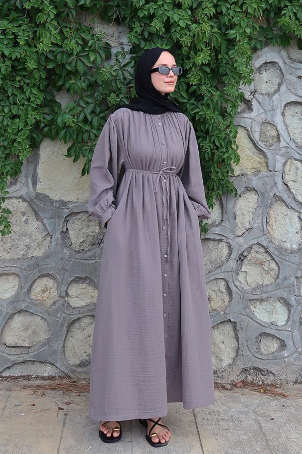 Teti Müslin Elbise Antrasit