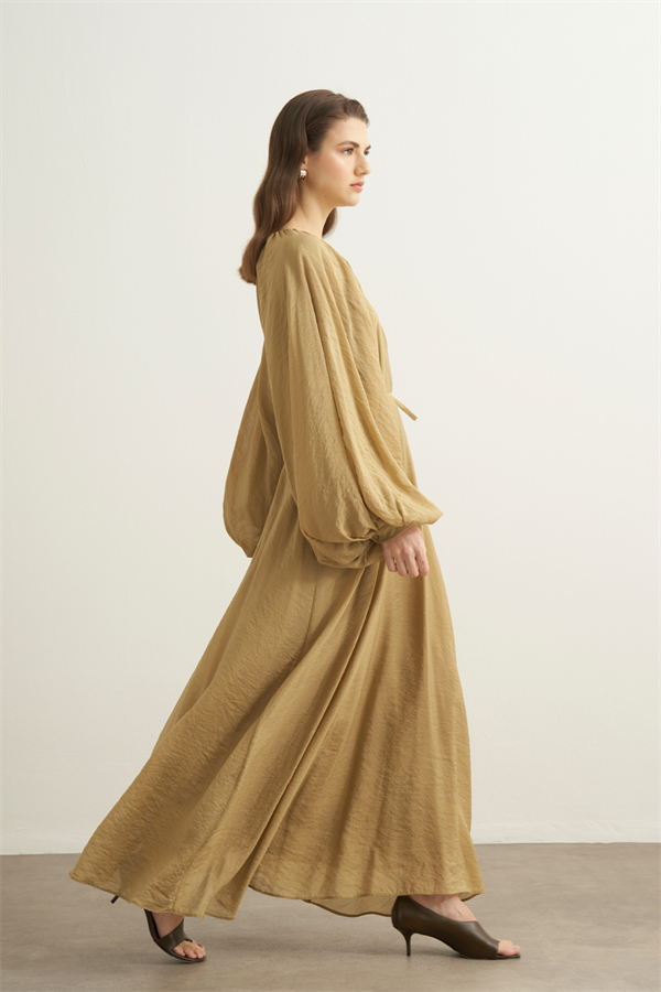 Arsela Balon Kol Uzun Elbise Olive