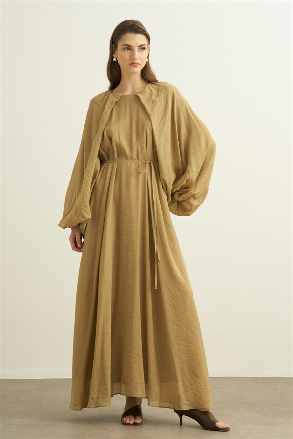 Arsela Balon Kol Uzun Elbise Olive