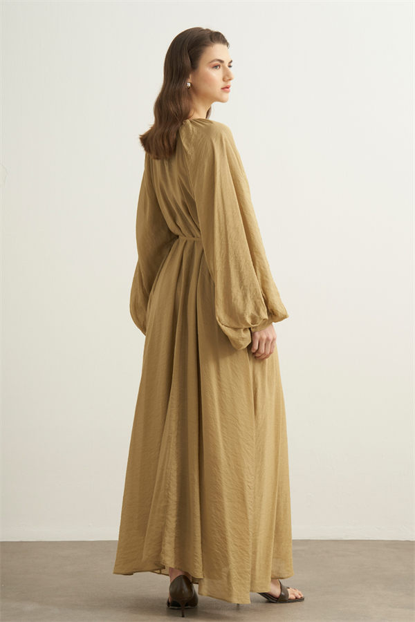 Arsela Balon Kol Uzun Elbise Olive