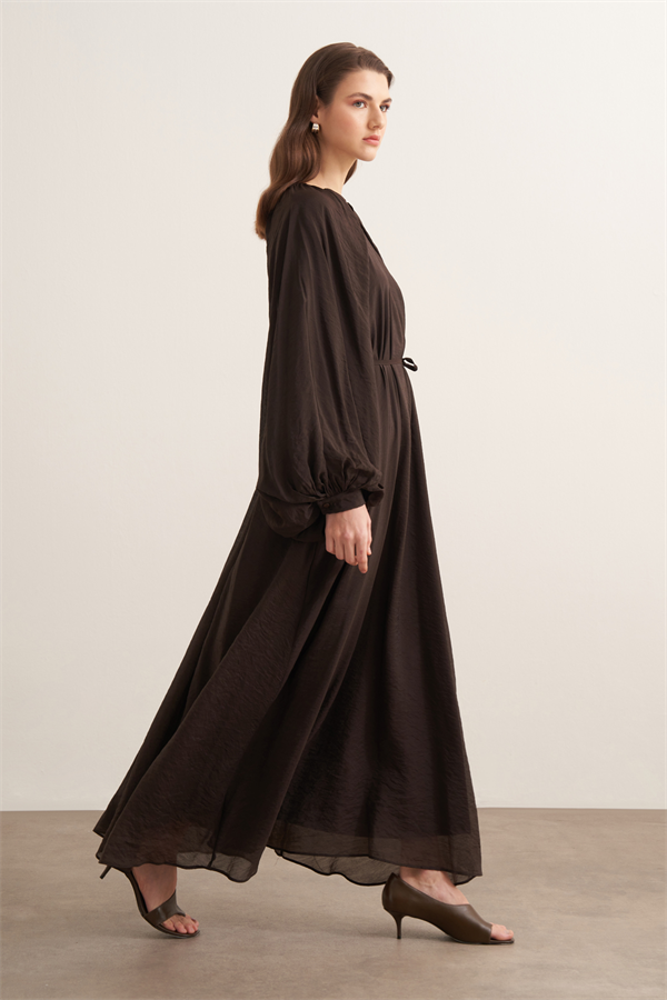 Arsela Balon Kol Uzun Elbise Acı Kahve