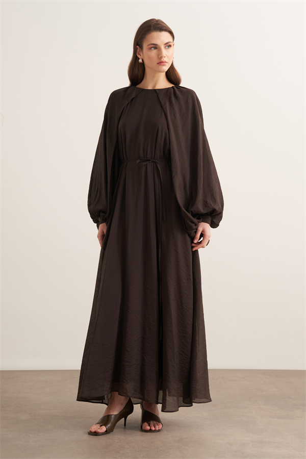 Arsela Balon Kol Uzun Elbise Acı Kahve