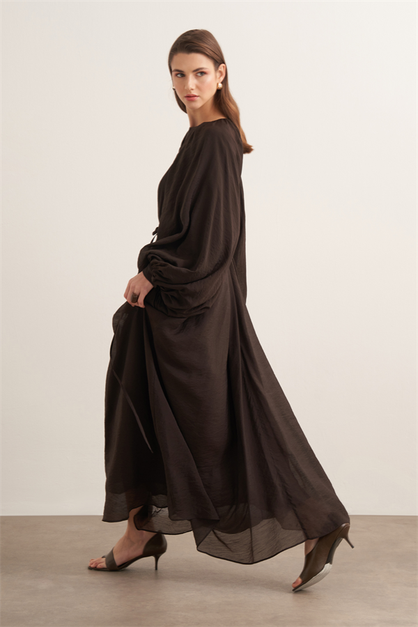 Arsela Balon Kol Uzun Elbise Acı Kahve