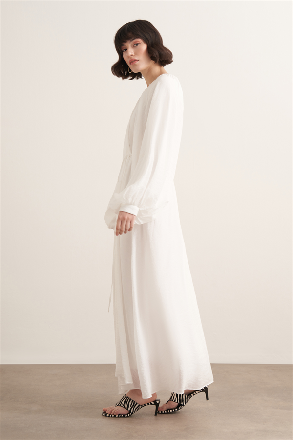 Arsela Balon Kol Uzun Elbise Beyaz