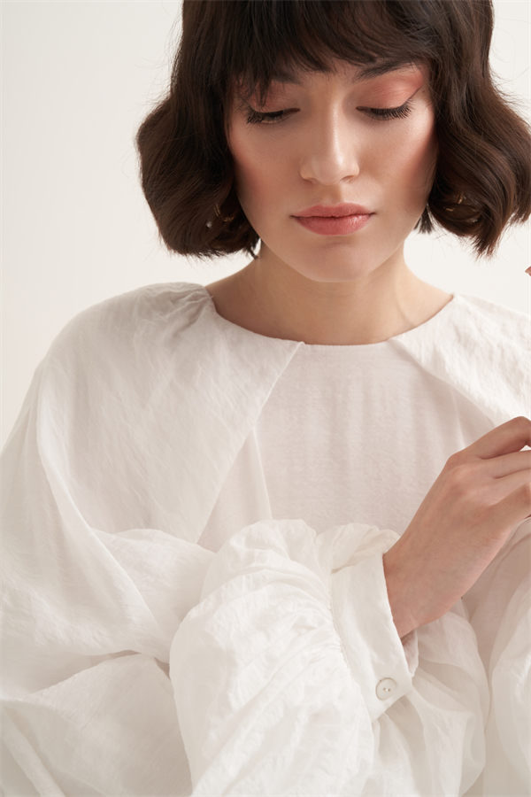 Arsela Balon Kol Uzun Elbise Beyaz