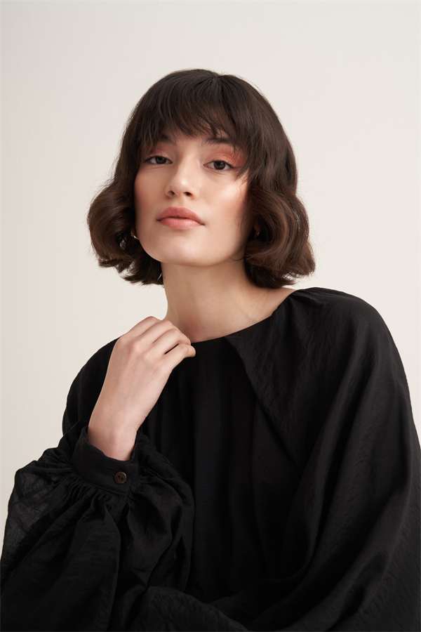 Arsela Balon Kol Uzun Elbise Siyah