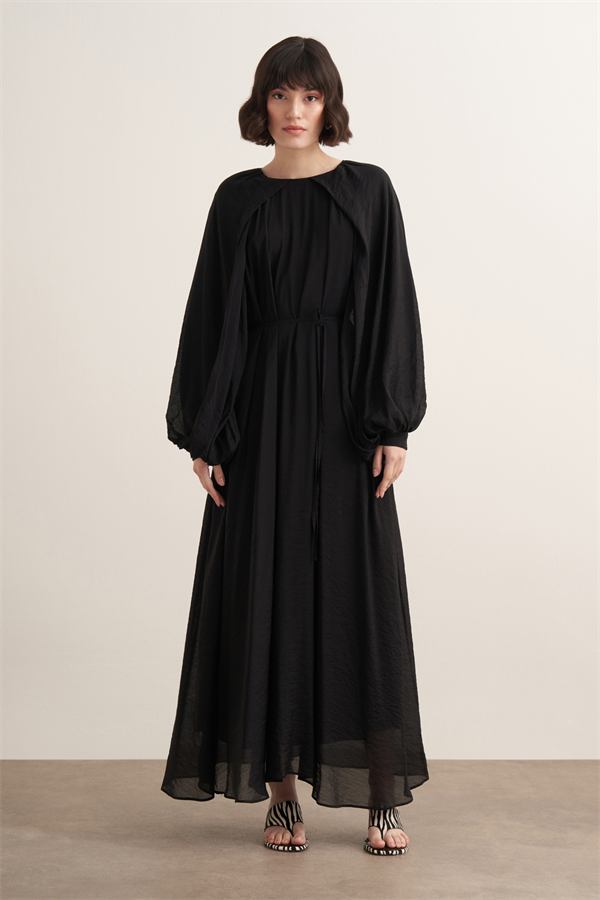 Arsela Balon Kol Uzun Elbise Siyah