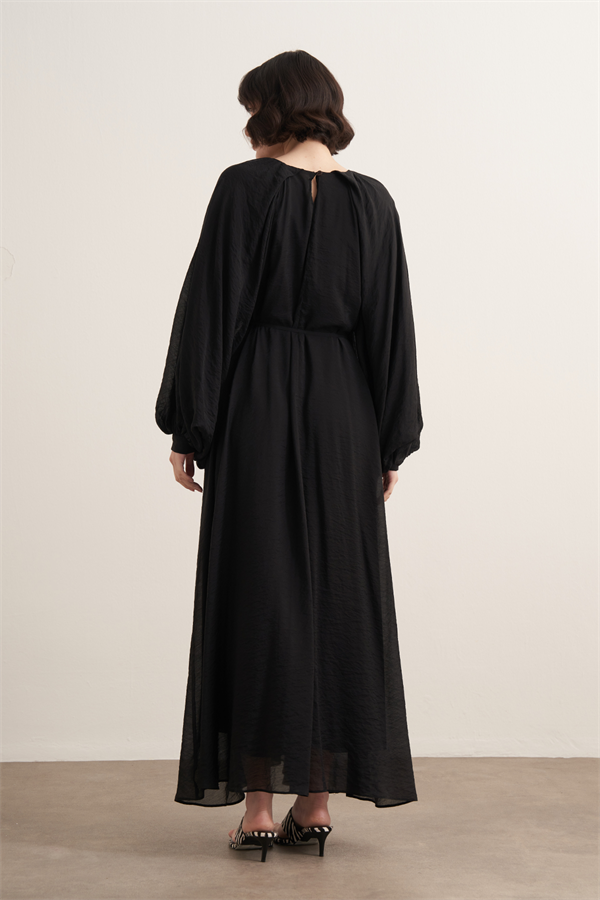 Arsela Balon Kol Uzun Elbise Siyah