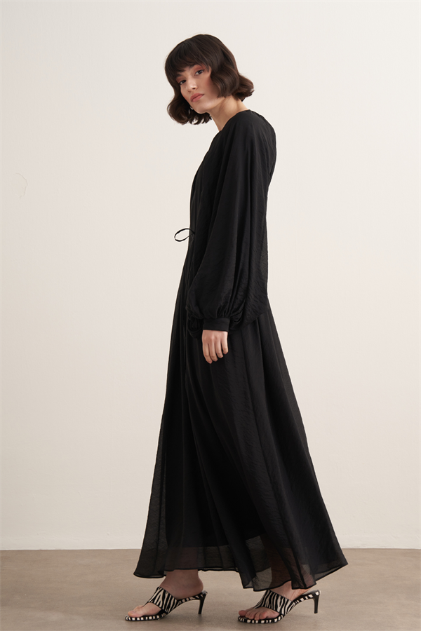 Arsela Balon Kol Uzun Elbise Siyah