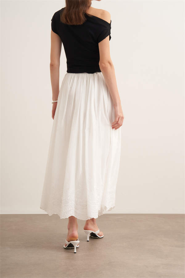 Aubree Nakışlı Vual Etek Beyaz