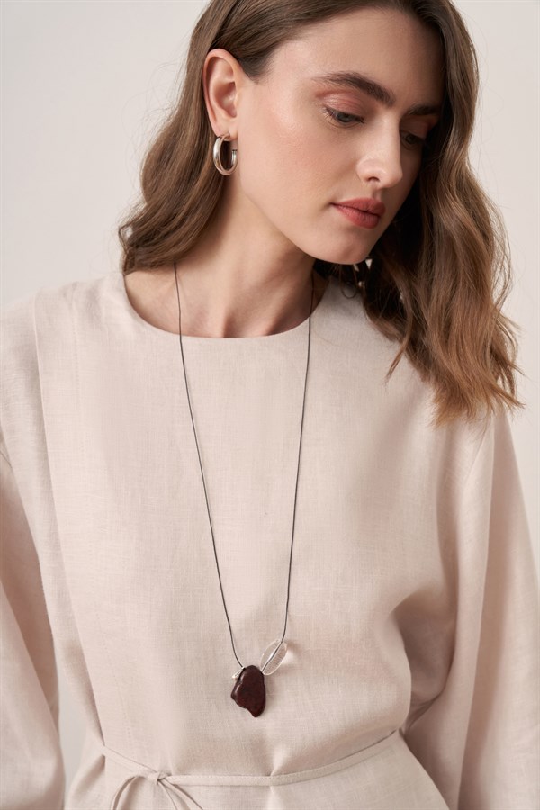 Azela Belted Linen Blouse Stone Color