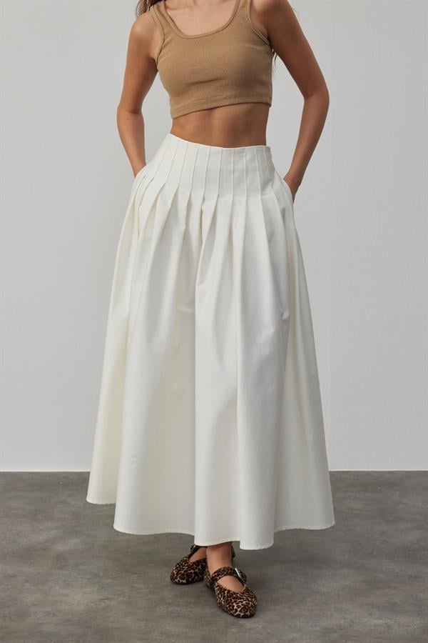 Luna Sık Pileli Etek Beyaz