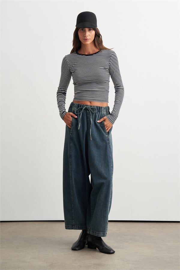 Beth Balon Paça Denim Pantolon Mavi