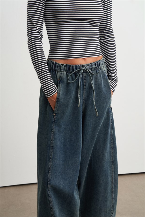 Beth Balon Paça Denim Pantolon Mavi
