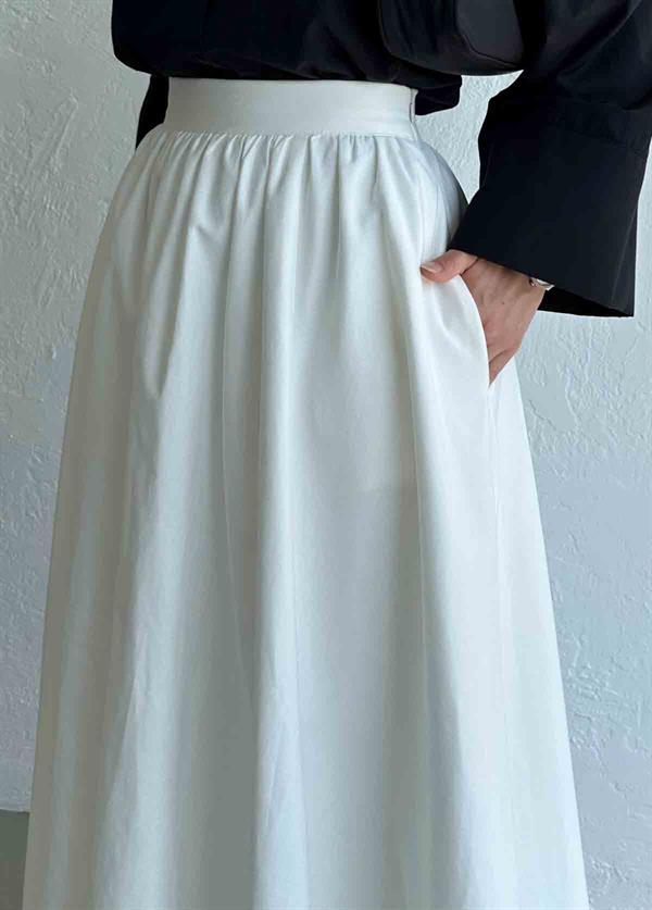 Beyaz Leny İnce Gabardin Etek