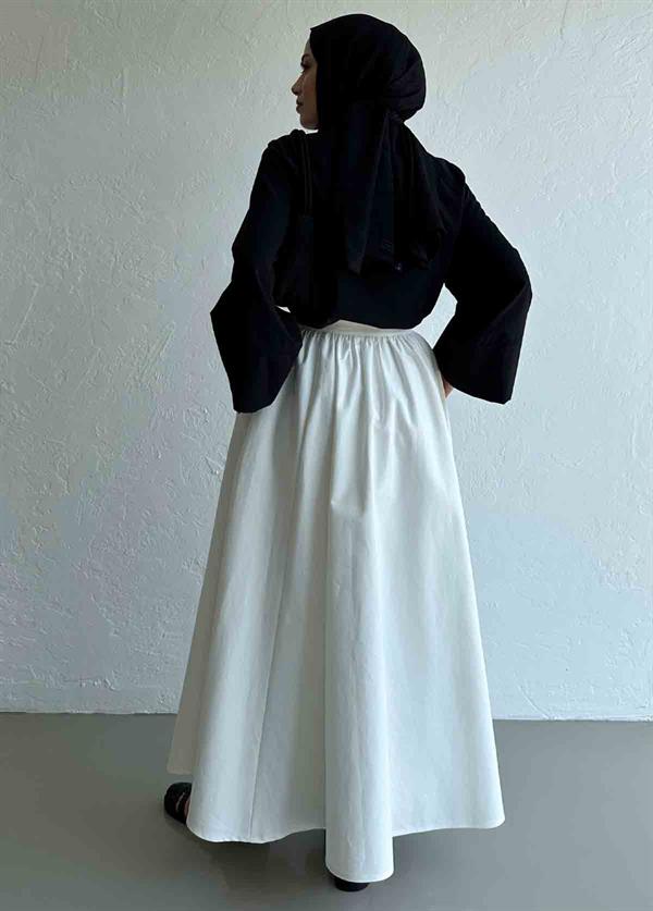 Beyaz Leny İnce Gabardin Etek