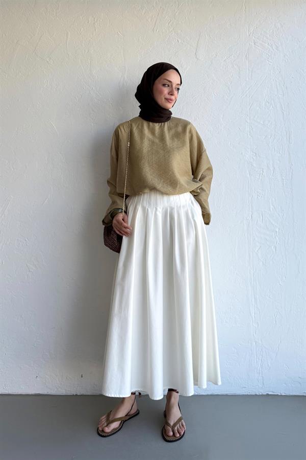 Luna Sık Pileli Etek Beyaz