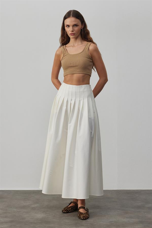 Luna Sık Pileli Etek Beyaz