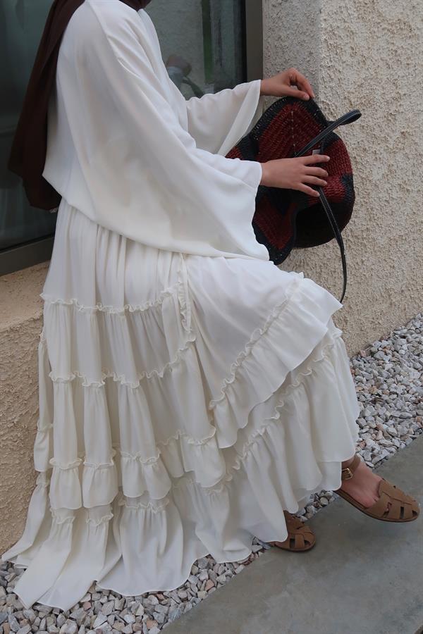 Beyaz Regina Asimetrik Etek