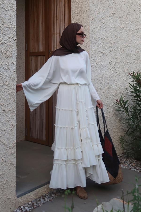 Beyaz Regina Asimetrik Etek