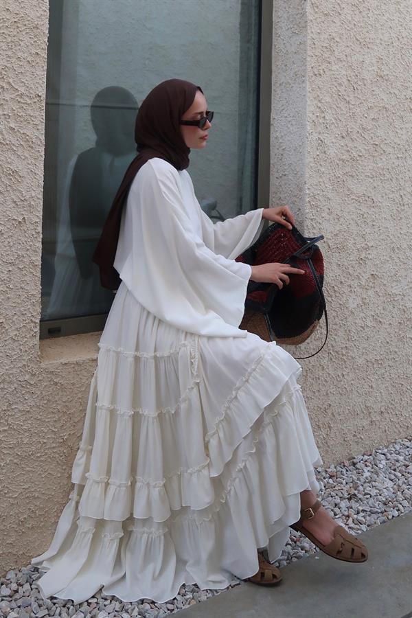 Beyaz Regina Asimetrik Etek