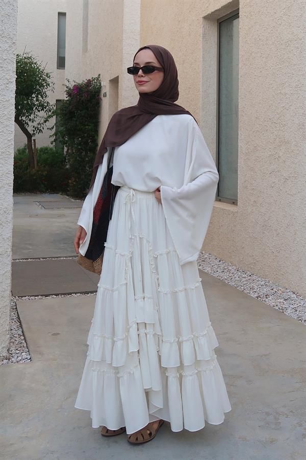Beyaz Regina Asimetrik Etek