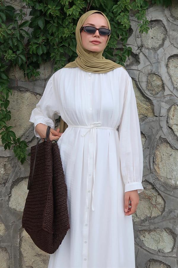 Teti Müslin Elbise Beyaz