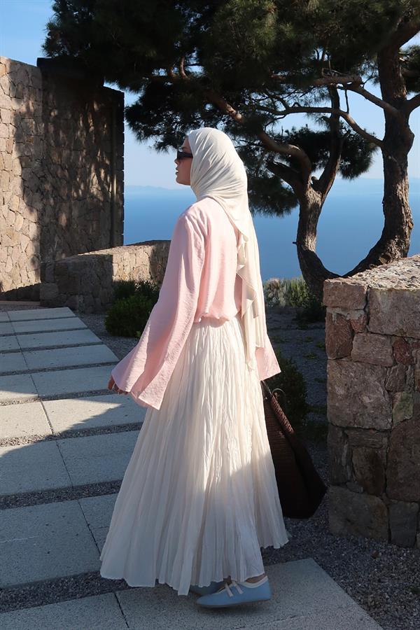 Beyaz Vual Crush Etek