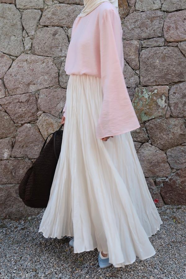 Beyaz Vual Crush Etek