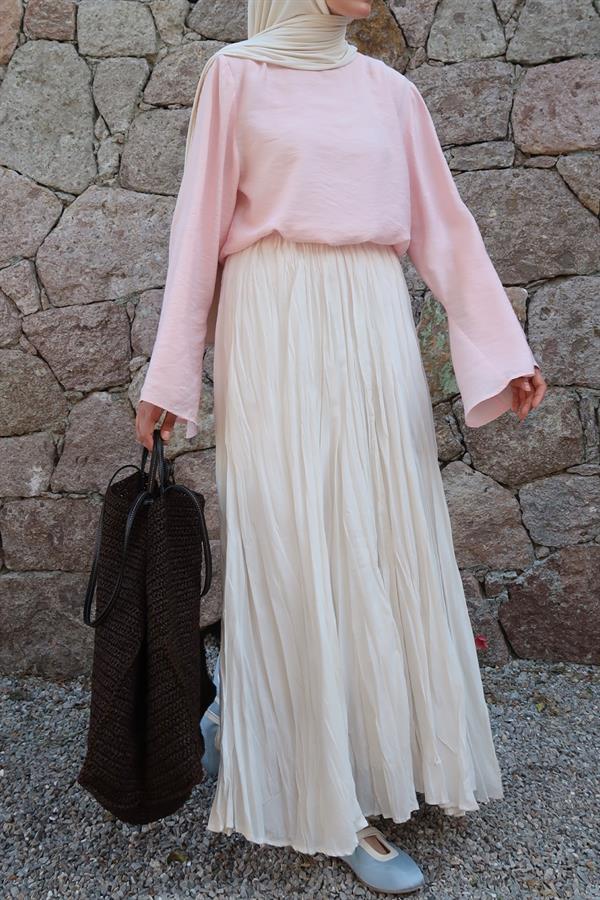 Beyaz Vual Crush Etek