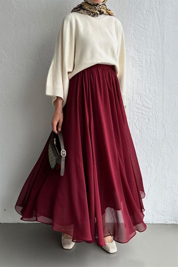 Dove Şifon Etek Bordo