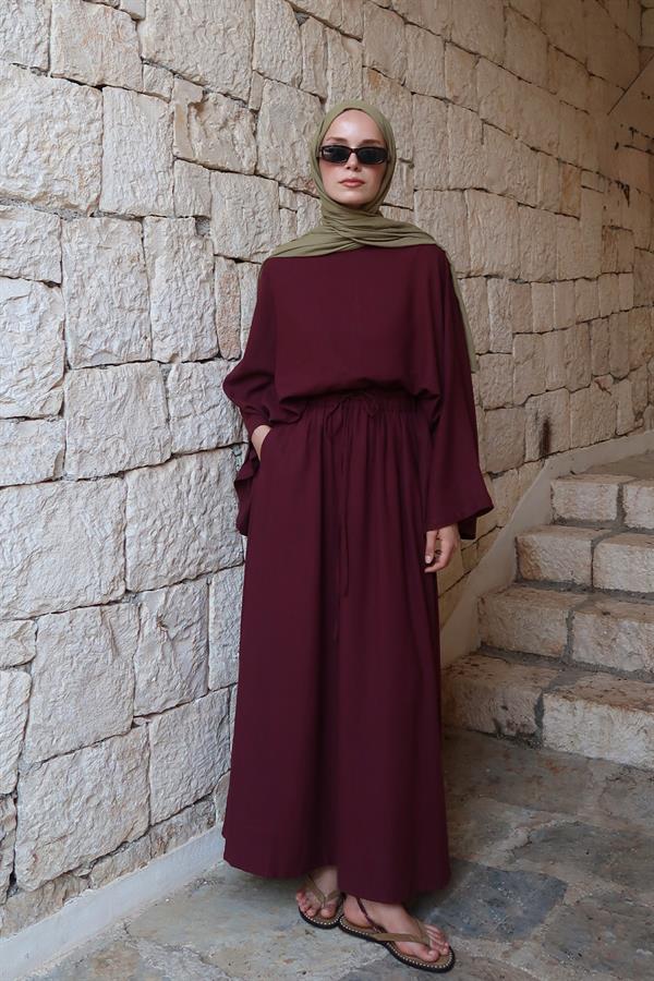 Samha Keten Bluz Bordo